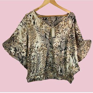 New Chicos Animal Print V-Neck Top Size 2 Polyester & Spandex